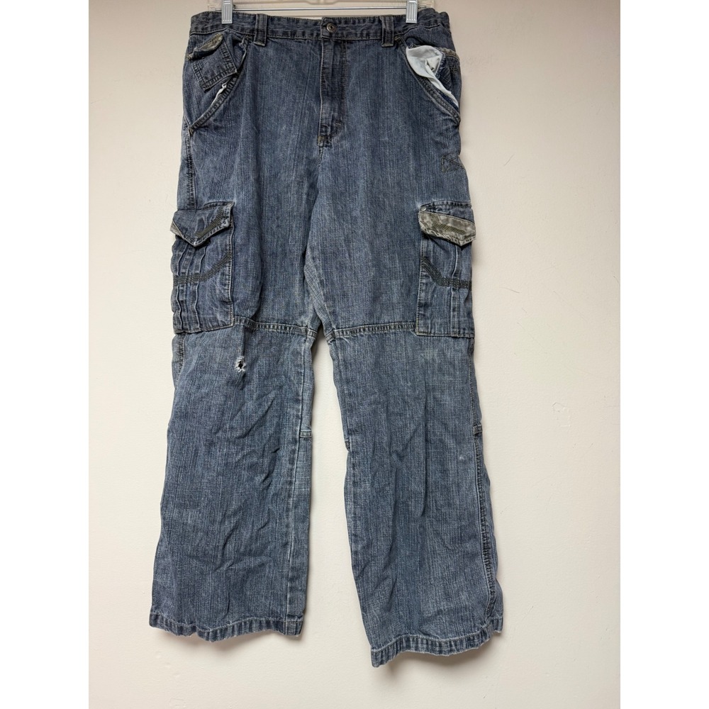 Wrangler WRG Jeans Co Mens 18 Husky Blue Denim‎ Cargo Pants Camo Trim 9FRHWM3
